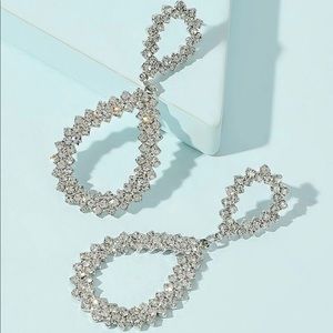 Rhinestone Decor Open Teardrop Drop Earrings